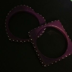 Purple and silver heart and square shaped bracelet